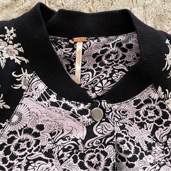 Free People Black Floral Snap Bomber Jacket. - Picture 4 of 14